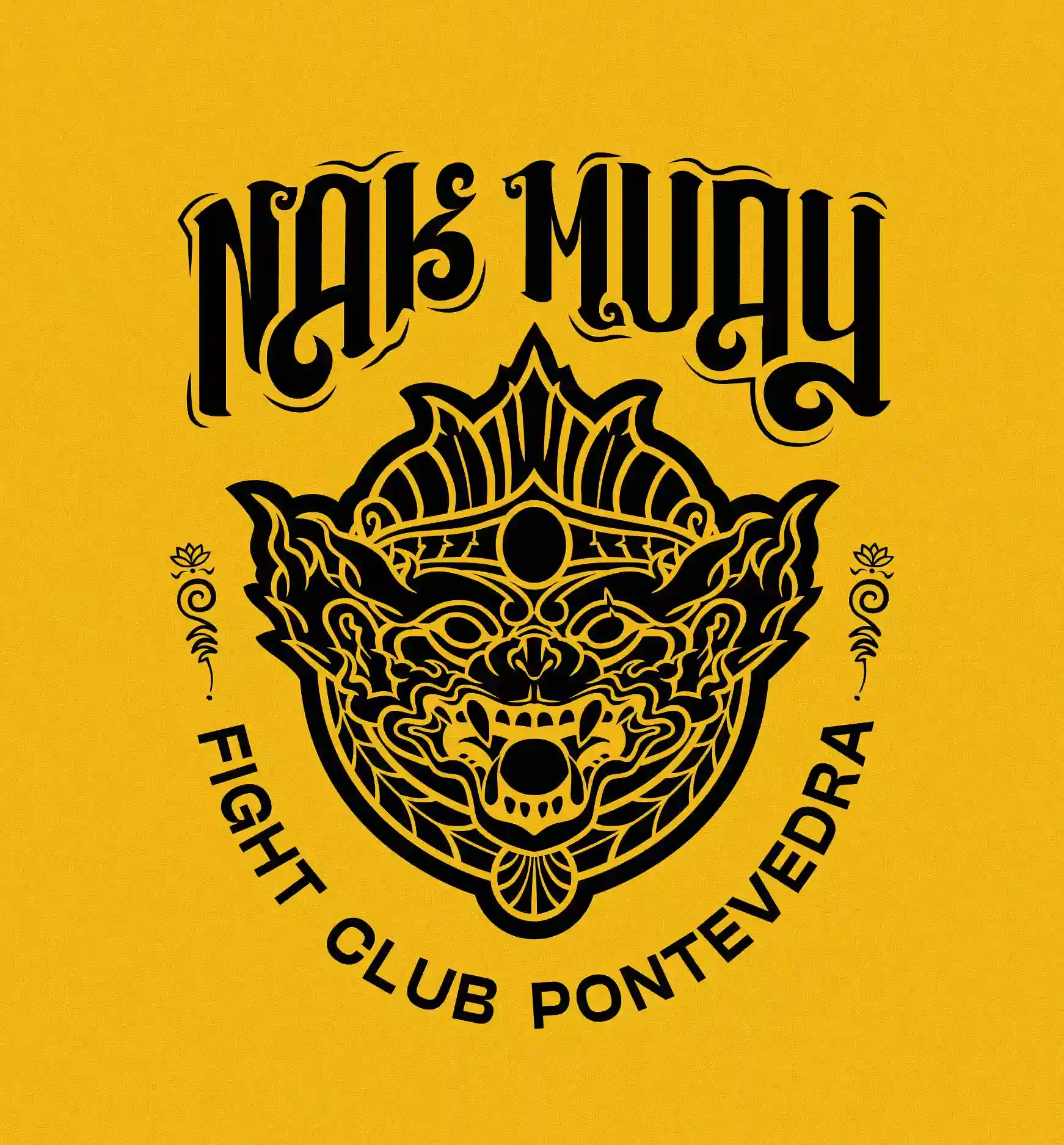Imagotipo de Nak Muay, negro sobre fondo amarillo