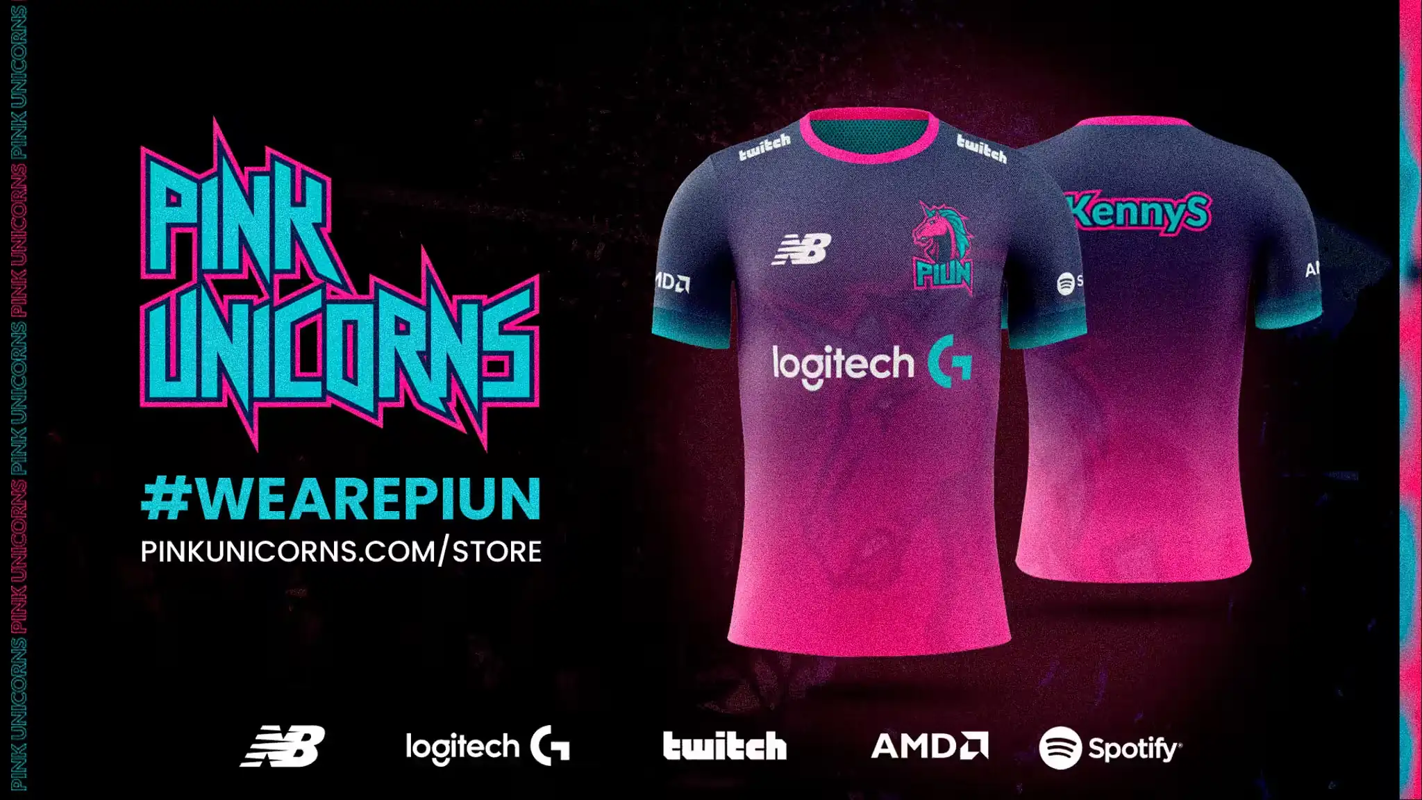 Banner web con el diseño de camiseta de Pink Unicorns