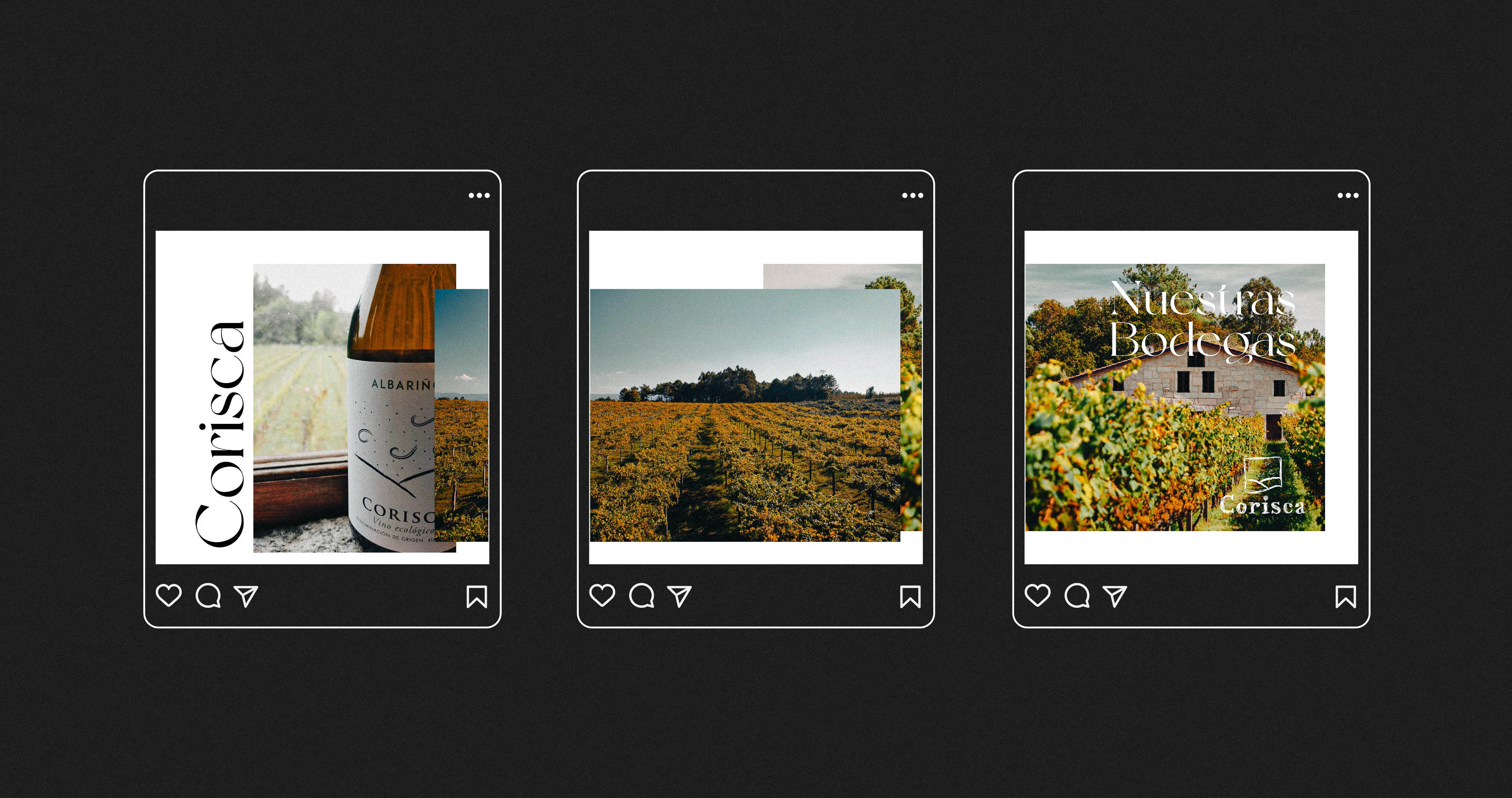 Tres ejemplos del resultado del diseño D.O. Rías Baixas en el feed de Instagram